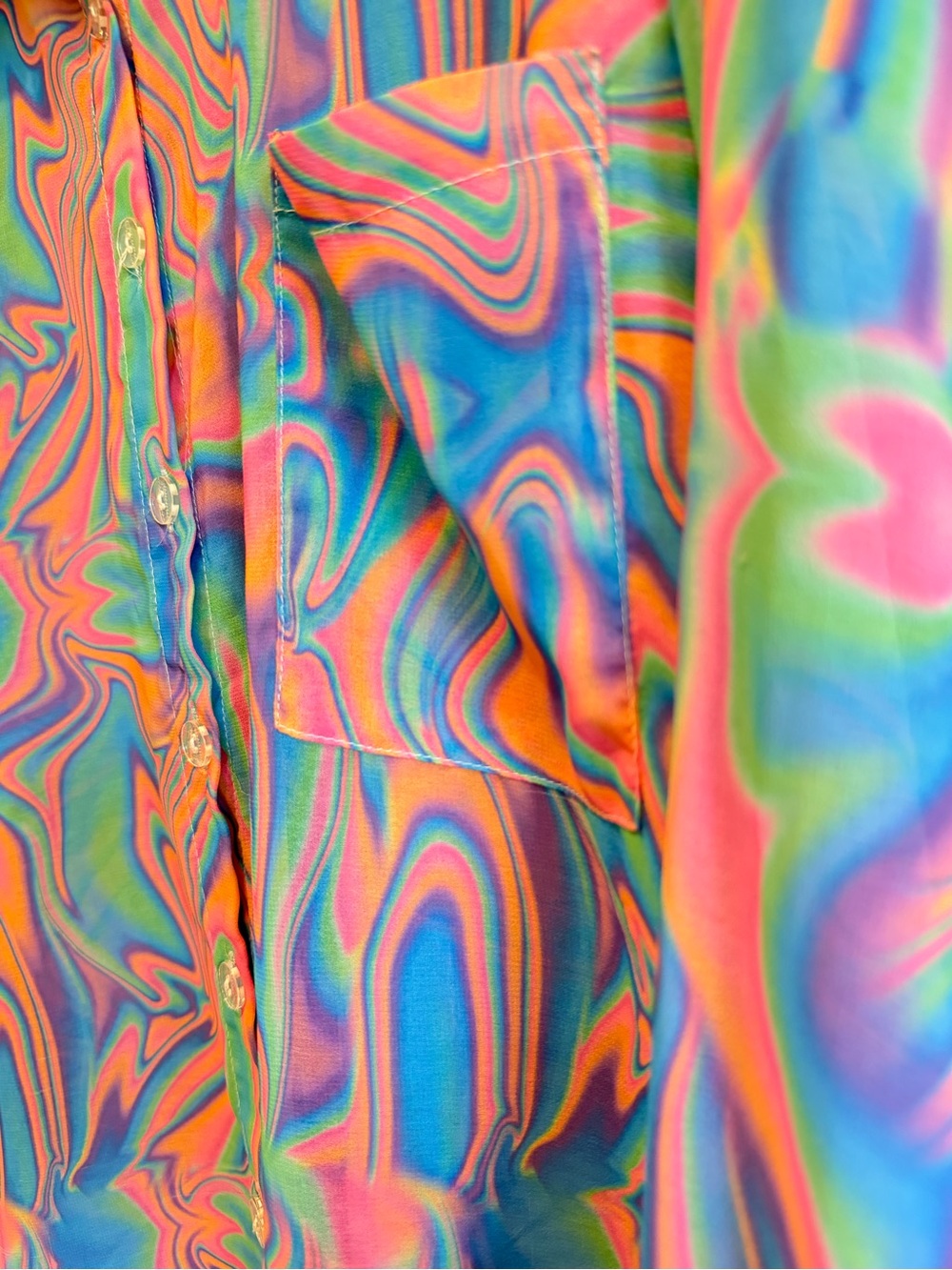 UNIF Melt Button Up Shirt Psychedelic Marble Sheer Swirl Print Size XS GUC - Picture 8 of 9